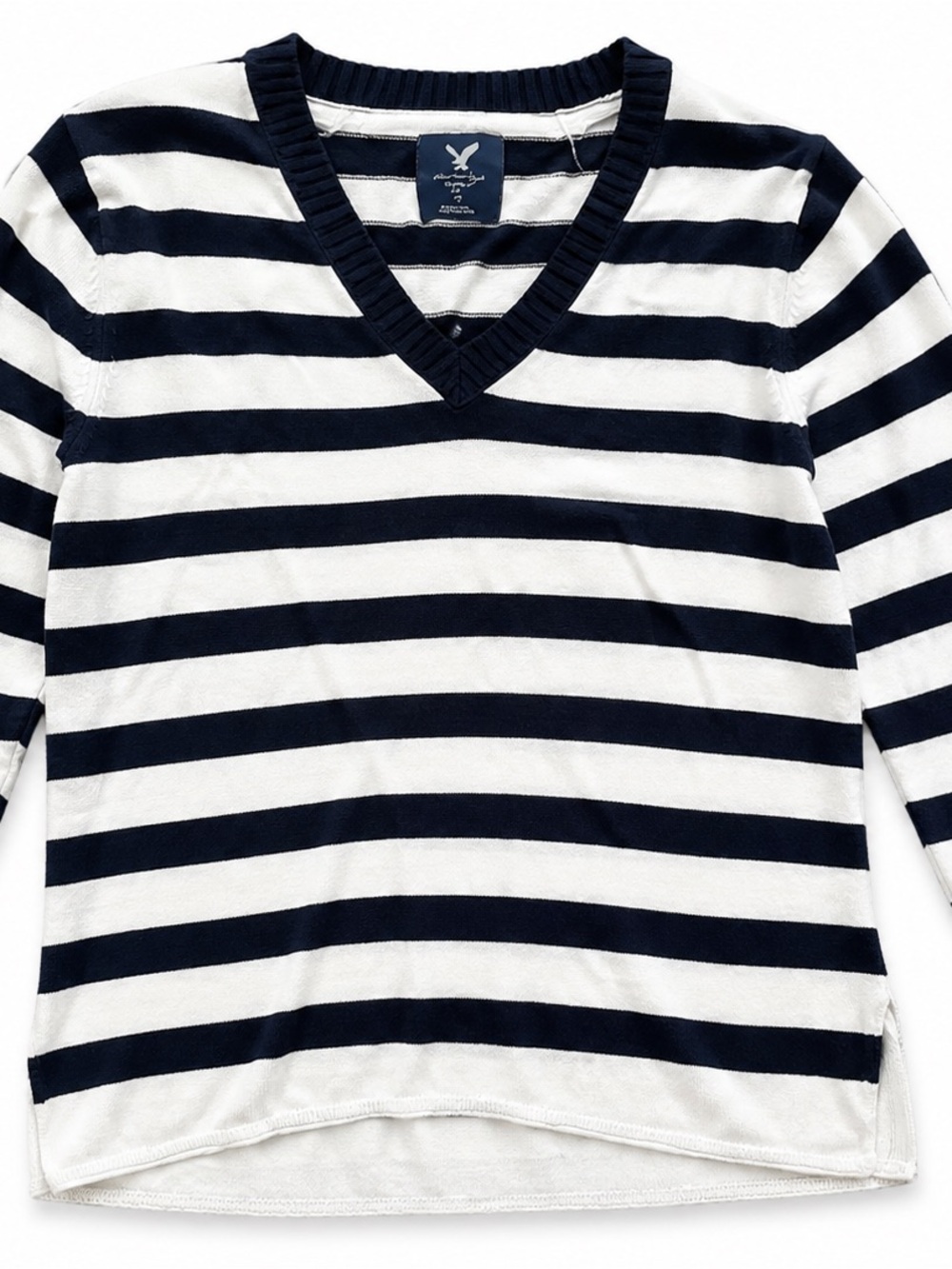American Eagle Outfitters Navy & White Striped V-Neck Sweater